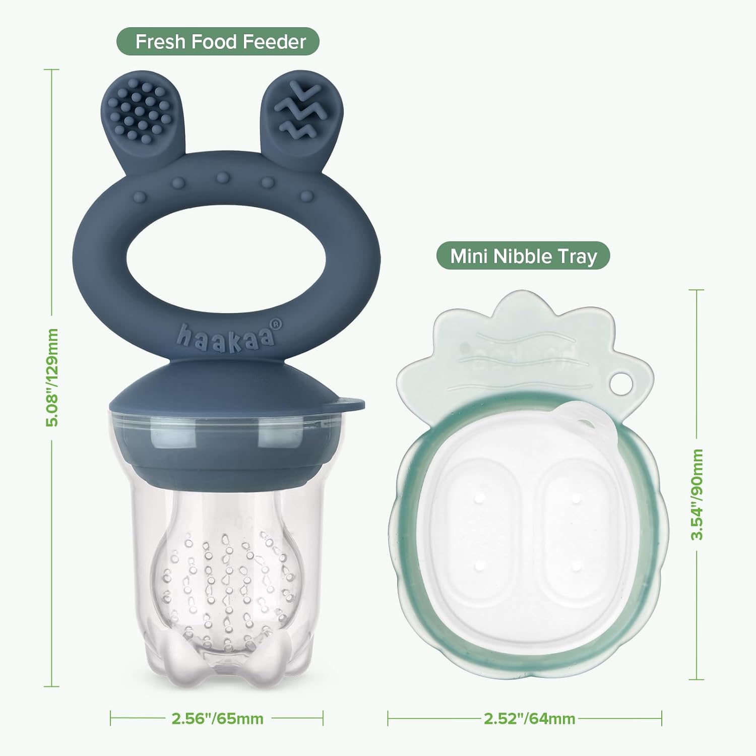 Haakaa Baby Fruit Food Feeder & Mini Freezer Nibble Tray Combo, Breastmilk Popsicle Molds for Baby Cooling Relief, BPA Free Silicone Feeder for Safe Infant Self Feeding, 4 Month+ (Steel Blue) - Image 7