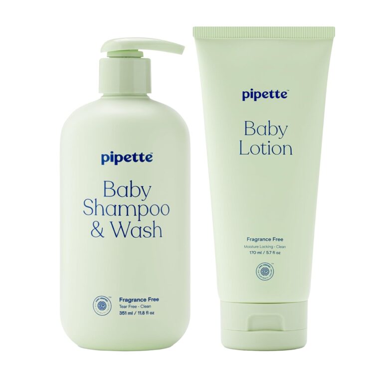 Pipette Fragrance Free Wash and Lotion Duo, Pack of 2, Fragrance Free Baby Shampoo and Body Wash, Unscented Lotion for Newborns, Sensitive Skin, and Kids, Tear-Free Bath Time, Hypoallergenic