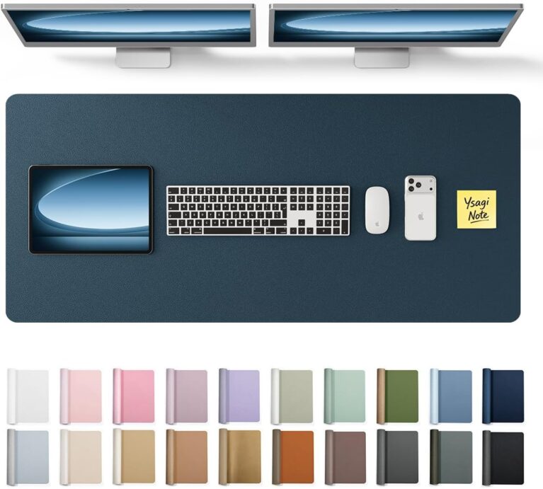 YSAGi Leather Desk Pad Protector, Office Desk Mat, Large Mouse Pad, Non-Slip PU Leather Desk Blotter, Laptop Desk Pad, Waterproof Desk Writing Pad for Office and Home (Dark Blue, 47" x 17")
