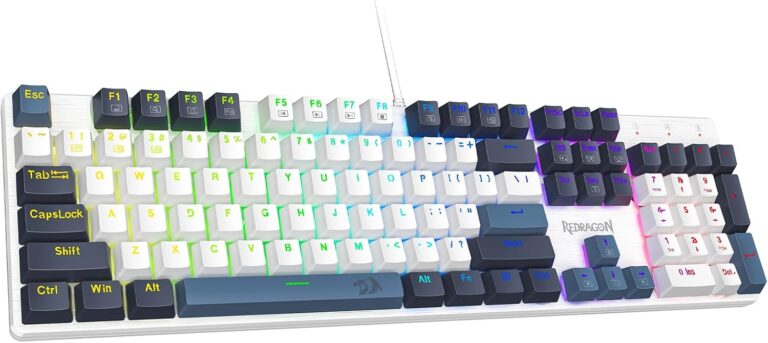 Redragon Mechanical Gaming Keyboard Wired, 11 Programmable Backlit Modes, Hot-Swappable Red Switch, Anti-Ghosting, Double-Shot PBT Keycaps, Light Up Keyboard for PC Mac, Blue