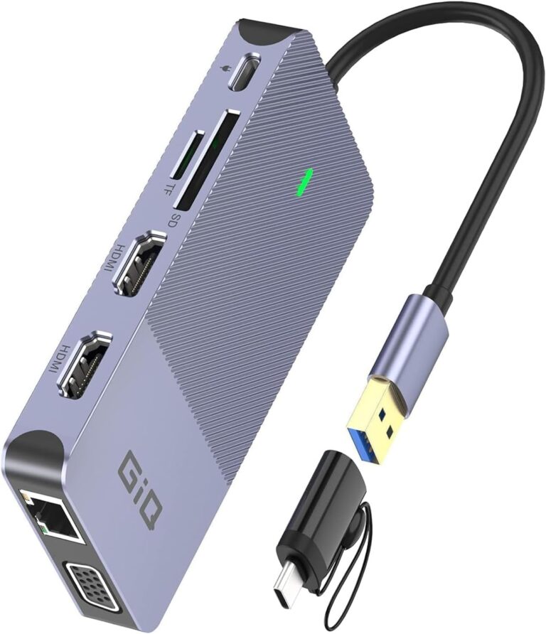 USB Docking Station GIQ USB C HUB USB 3.0 to Dual HDMI VGA Adapter Triple Display displaylink Laptop Docking Station Dual Monitor HDMI Splitter Extender Compatible with MacBook M1 M2 M3 M4 M5 USB Dock