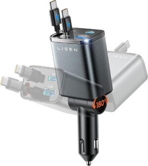LISEN Retractable Car Charger USB C...