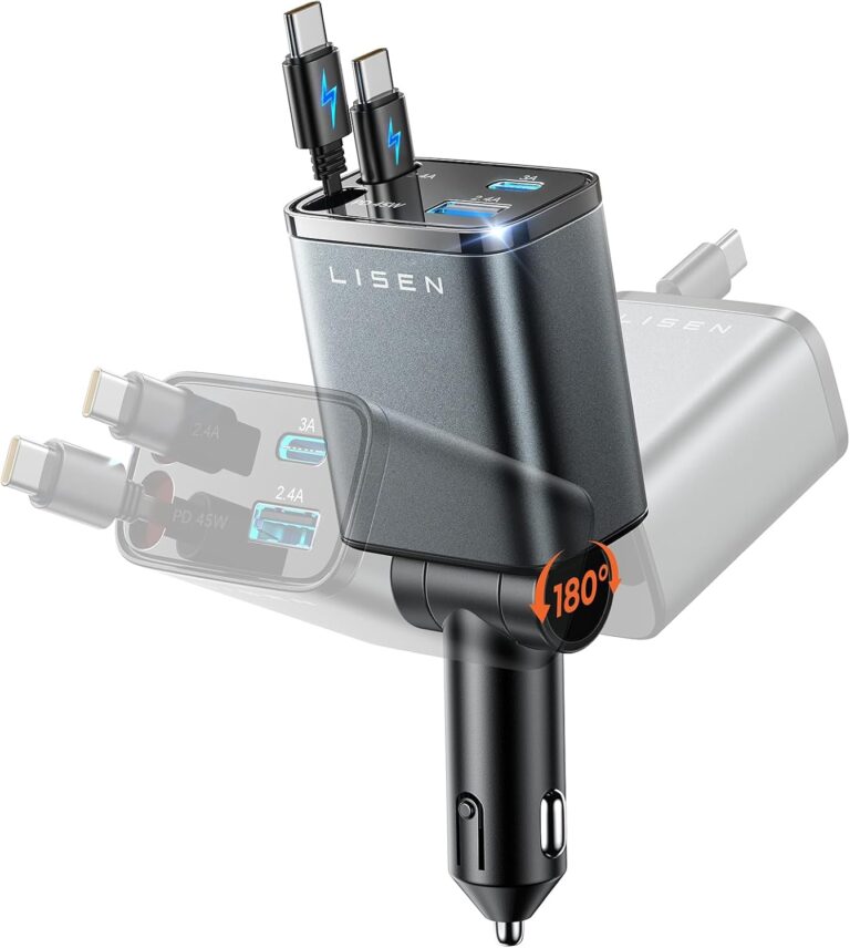 LISEN Retractable Car Charger USB C Fast Charge for iPhone 17 16 15 Pro Max