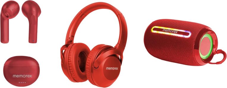 Memorex 3-in-1 Wireless Audio Bundle Triple Pack | MX-HSP3P-II(R) | Bluetooth Headphones | True Wireless Earbuds & Portable Bluetooth Speaker | Bluetooth 5.1 | Hands-Free Calls (Red)
