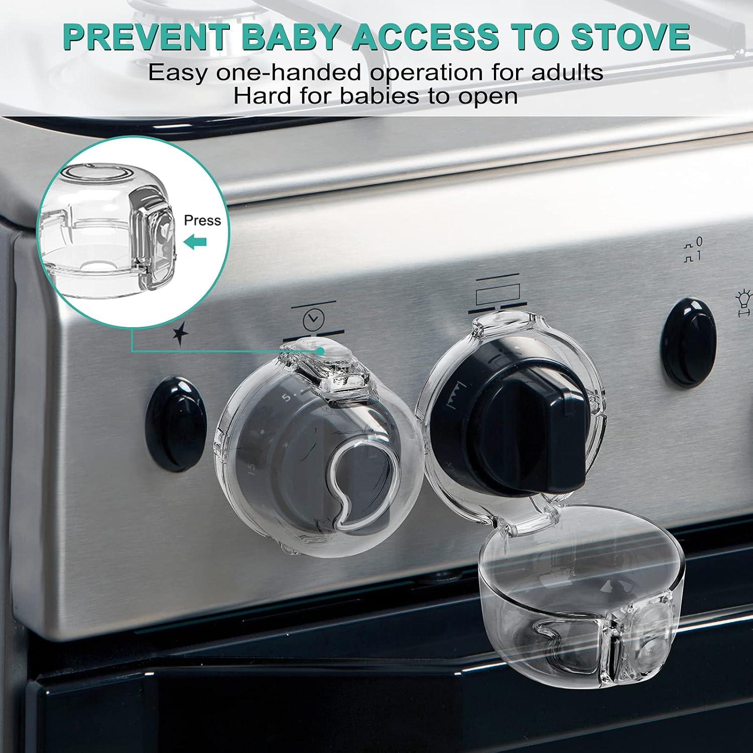 Stove Knob Safety Covers (5 + 1 Pack), Oven Lock Child Safety, Clear View - Image 2