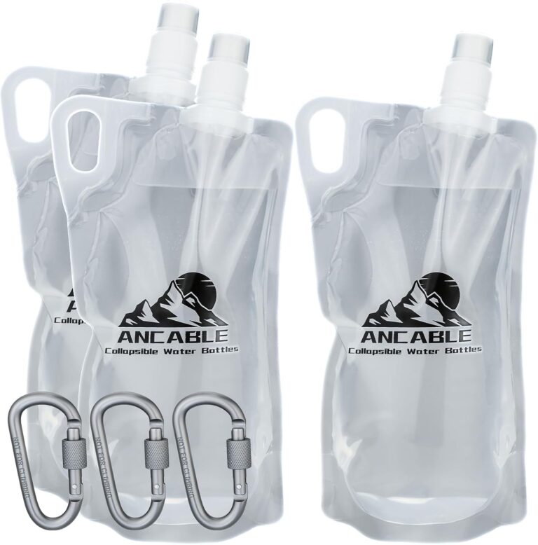 Ancable 33oz (1L) Collapsible Water Bottles, 3-Pack Reusable Travel Foldable Water Bottles for Hiking Camping Running Bike, BPA-Free Water Bottle