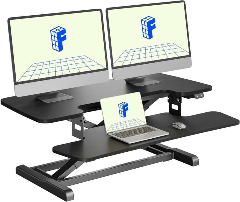 FLEXISPOT 36" Electric Standing Desk Converter, Motorized Sit to Stand Desk Riser, Height Adjustable Desktop Dual Monitor Workstation with Large Keyboard Tray, Black