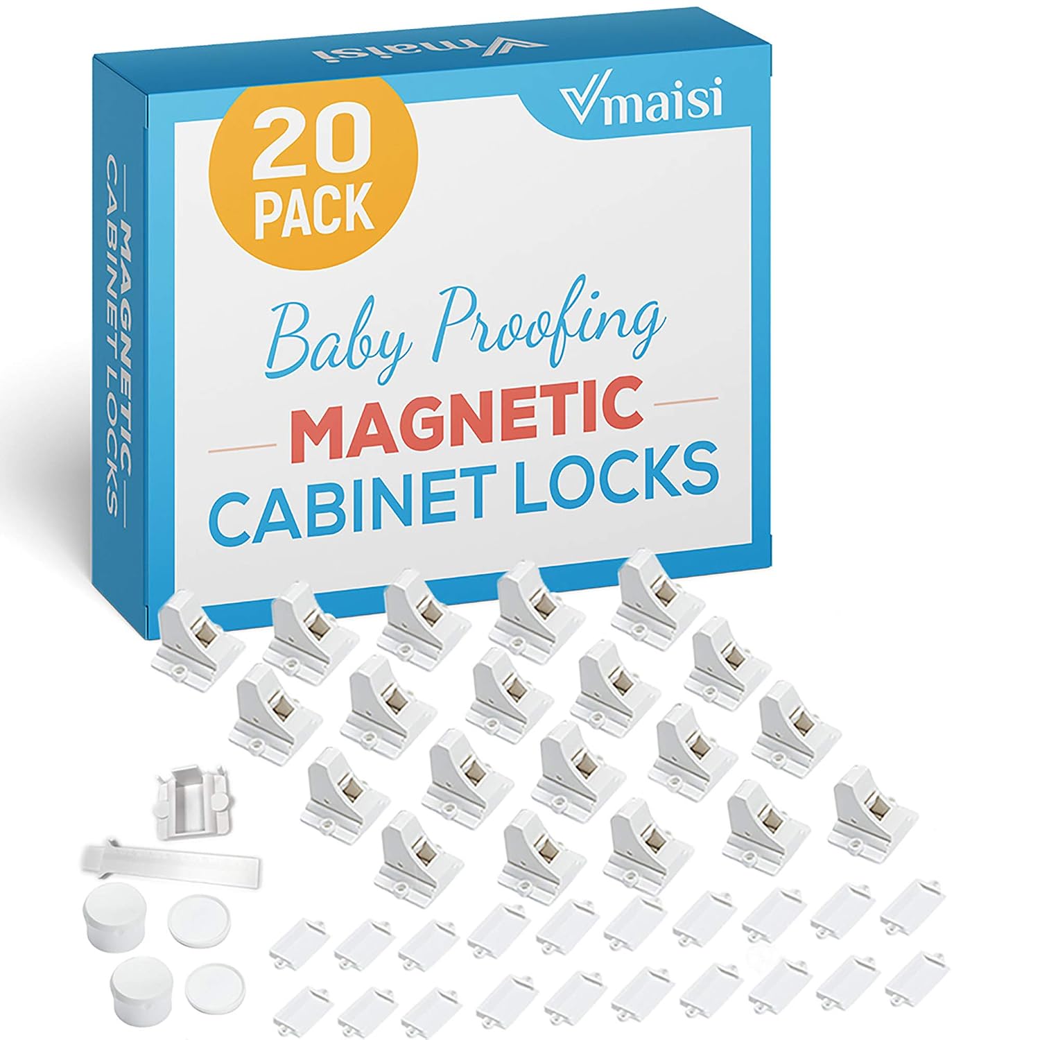 Vmaisi 20 Pack Magnetic Cabinet Locks Baby Proofing and 2 Keys