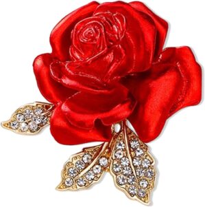 Crystal Red Rose Flower Brooch Pins...