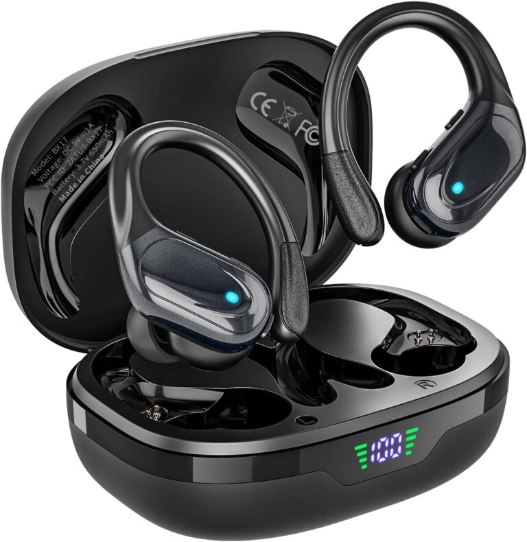 HAOYUYAN Wireless Earbuds, Sports Bluetooth Headphones, 80Hrs Playtime Ear Buds with LED Power Display, Noise Canceling Headset, IPX7 Waterproof Earphones for Workout/Running（Black）