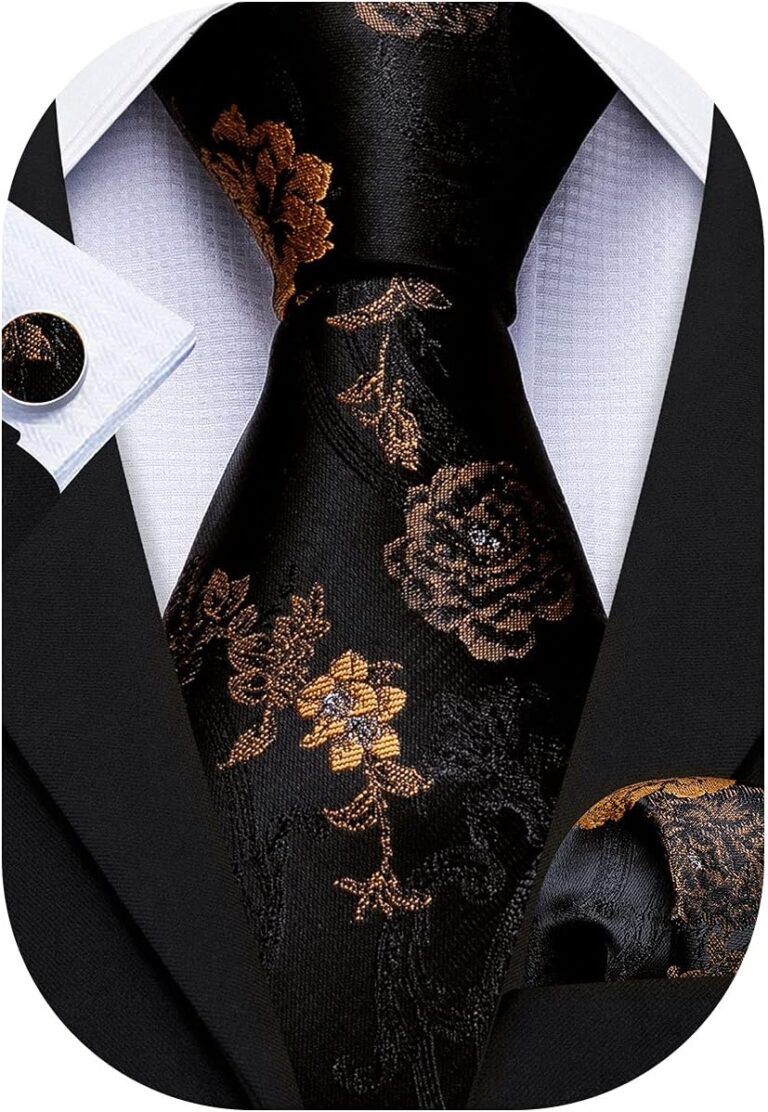 Barry.Wang Flower Ties for Men Silk Necktie Handkerchief Cufflinks Set