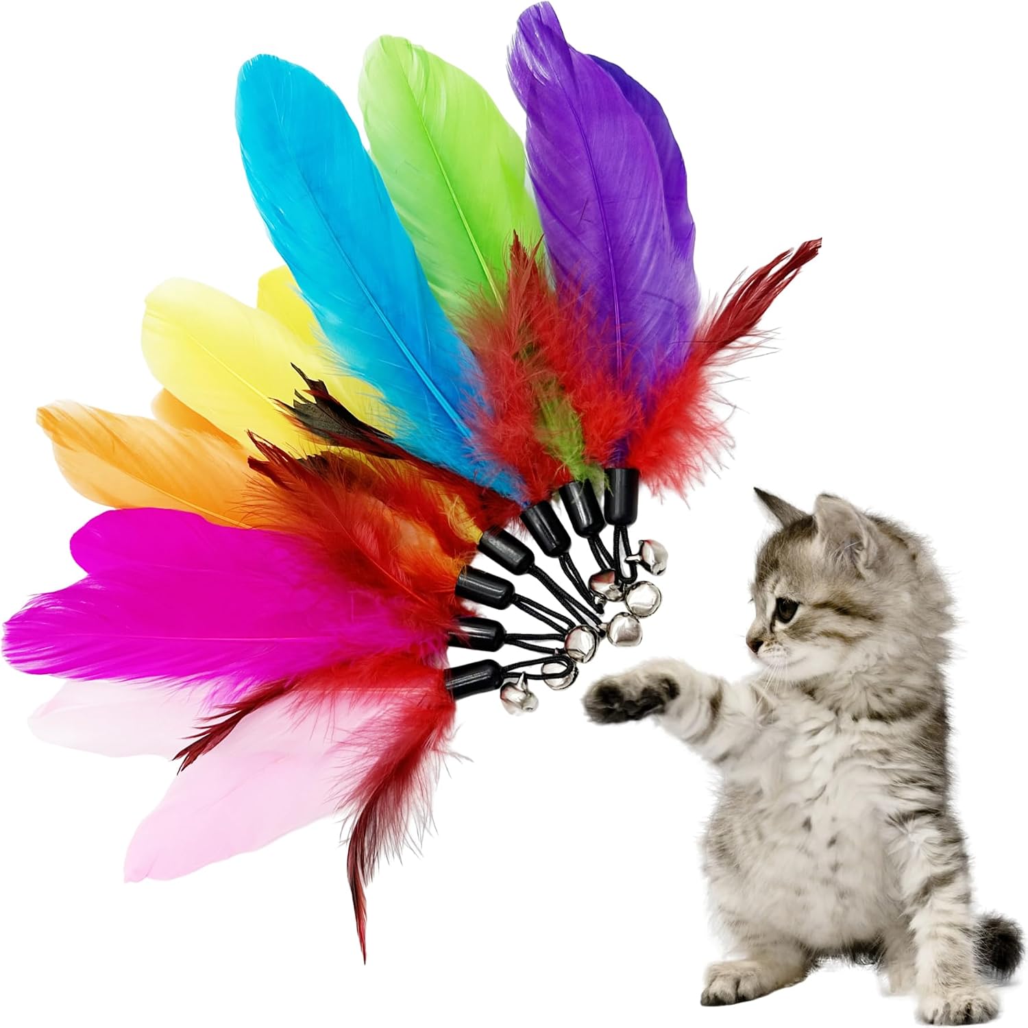 Cat Feather Toys Refill, 16 Pieces Cat Wand Replacement Feathers Toy for Indoor Cats - Image 4