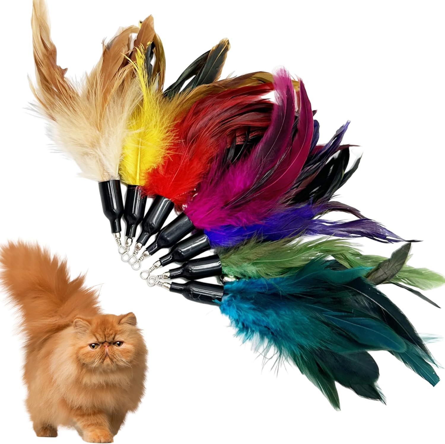 Cat Feather Toys Refill, 16 Pieces Cat Wand Replacement Feathers Toy for Indoor Cats - Image 5