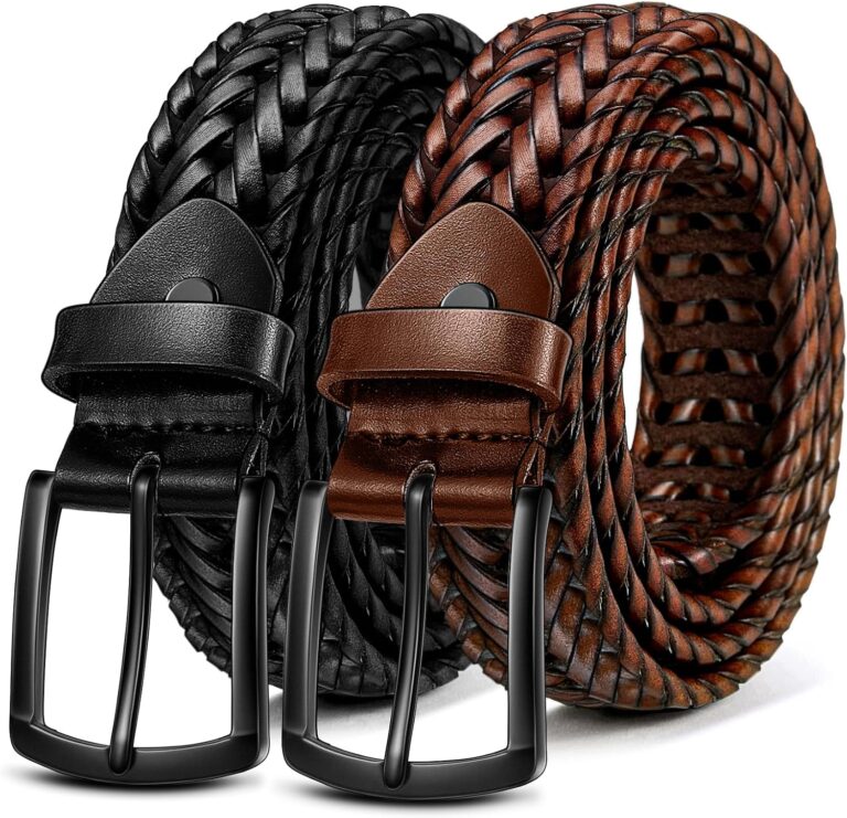 BULLIANT Men's Braided Woven Leather Belt 2Pack 1 3/8"-Gift Boxed