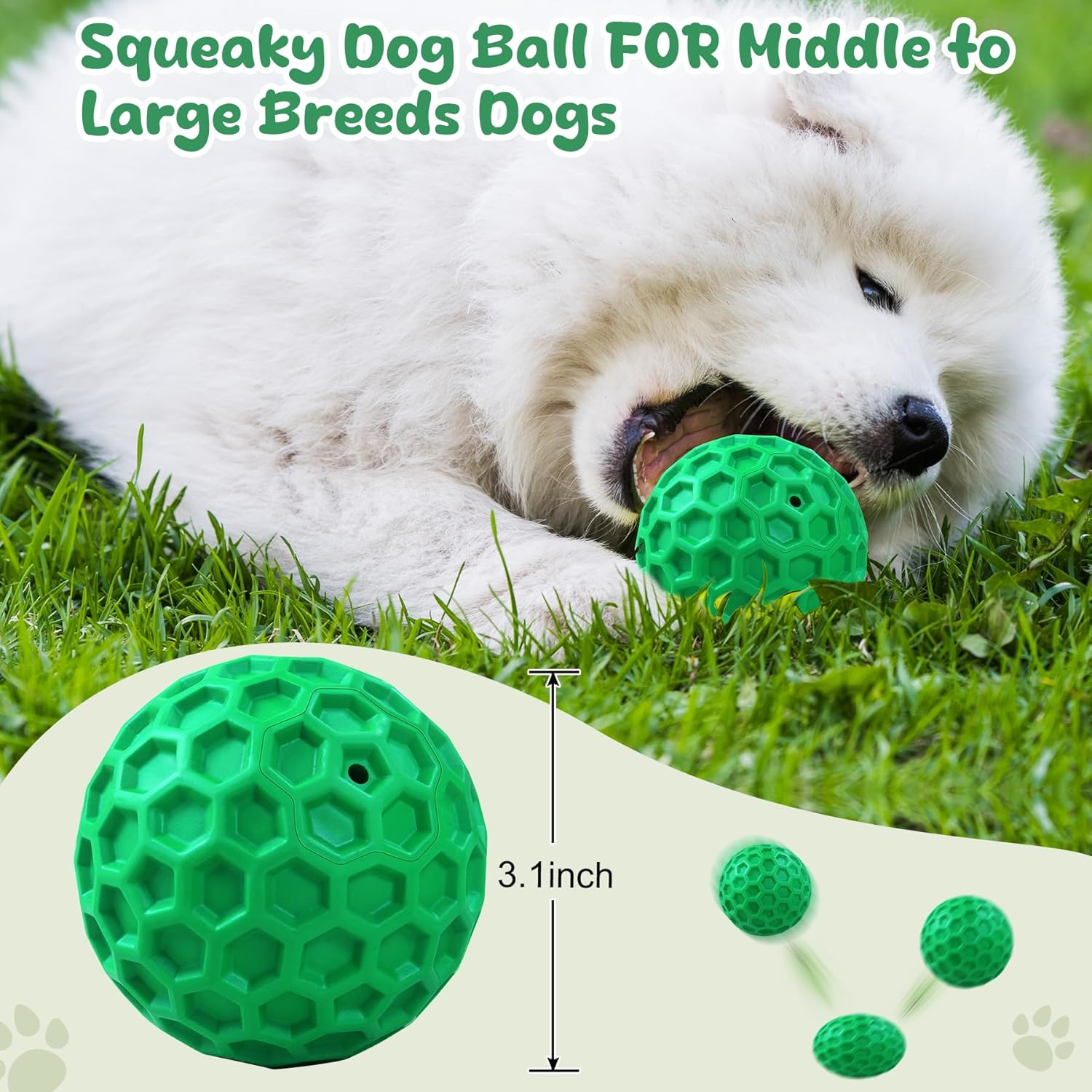 Tough Dog Chew Toys for Aggressive Chewers, Indestructible Dog Balls for Aggressive Chewers, Squeaky Balls for Dogs, Squeaky Toys for Large Dogs, Funny Heavy Duty Ball - Image 2