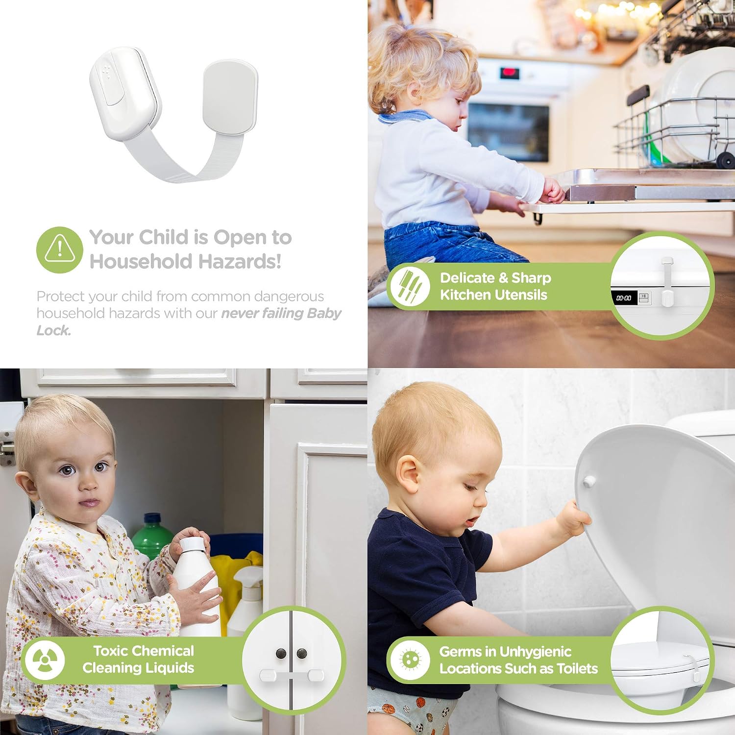 SKYLA HOMES Child Safety Cabinet Locks, White, 8 Pack - Image 2