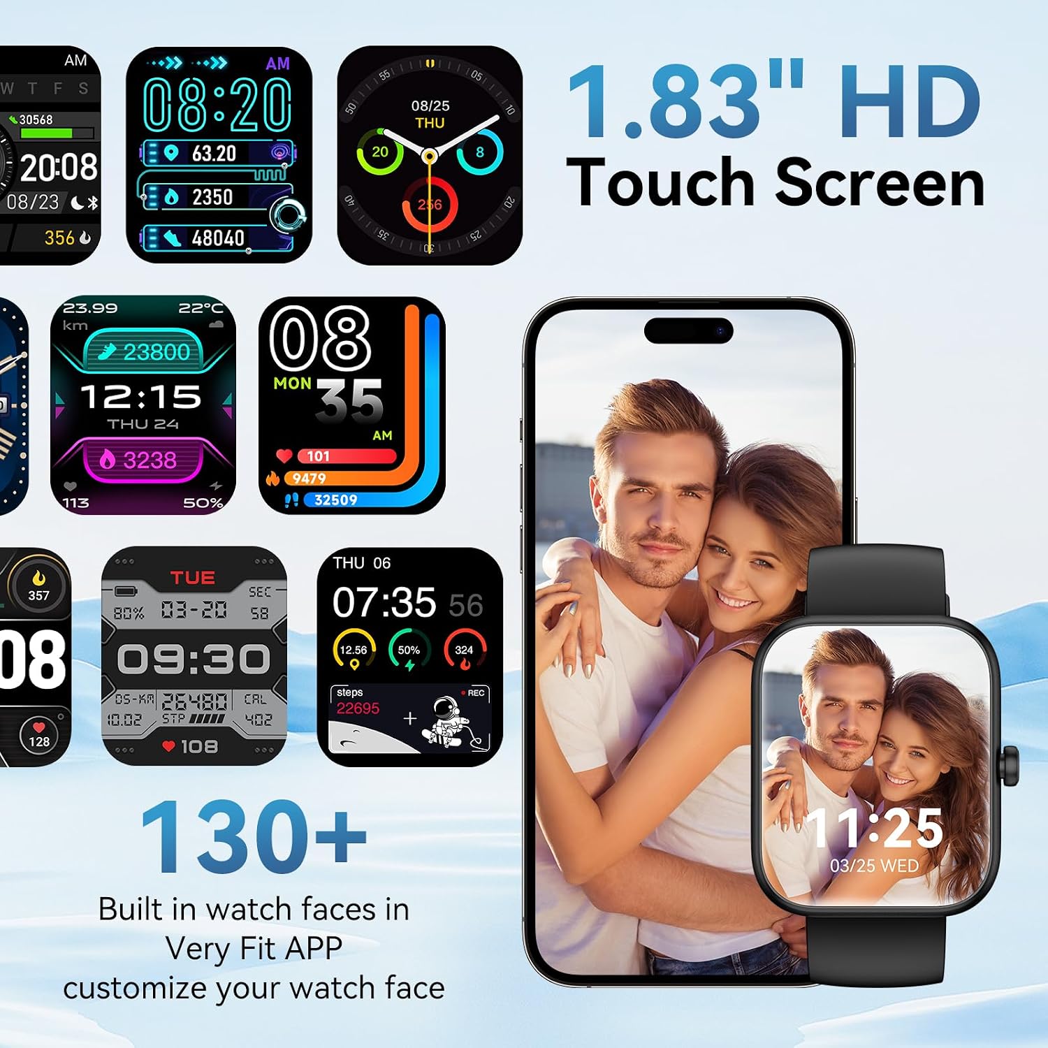 Smart Watch for Men Women with Alexa Built-in, Bluetooth Calling, 1.83'' HD Touch Screen Fitness Tracker with Heart Rate/Sleep Monitor, 120+ Sports Modes, IP68 Water-Resistant Watch for Android & iOS - Image 5