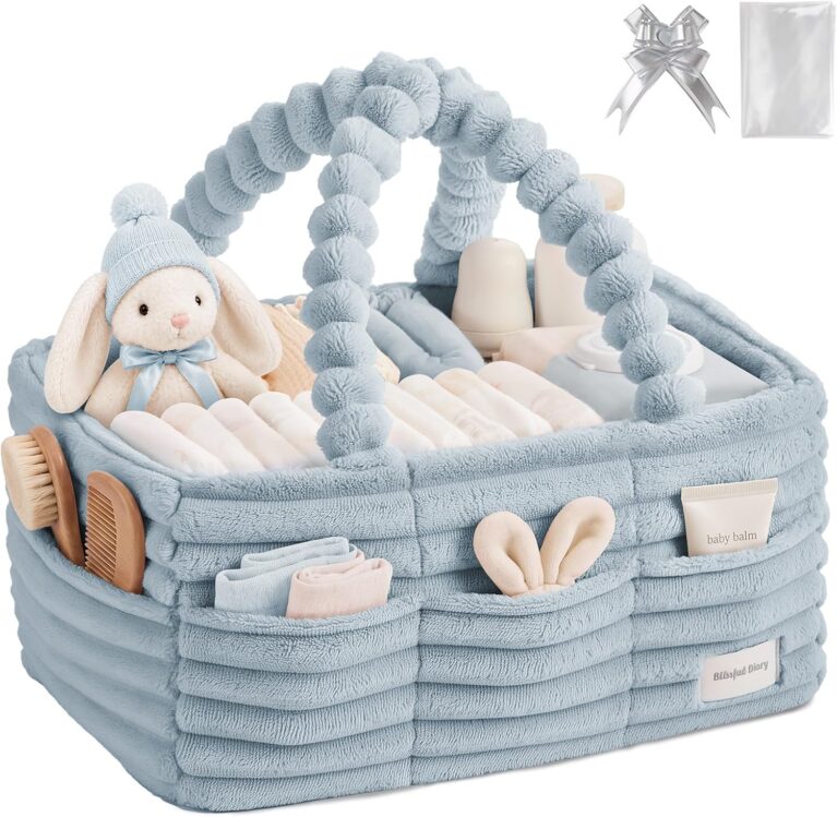 Blissful Diary Flannel Diaper Caddy Organizer & Gift Packaging, Light Blue
