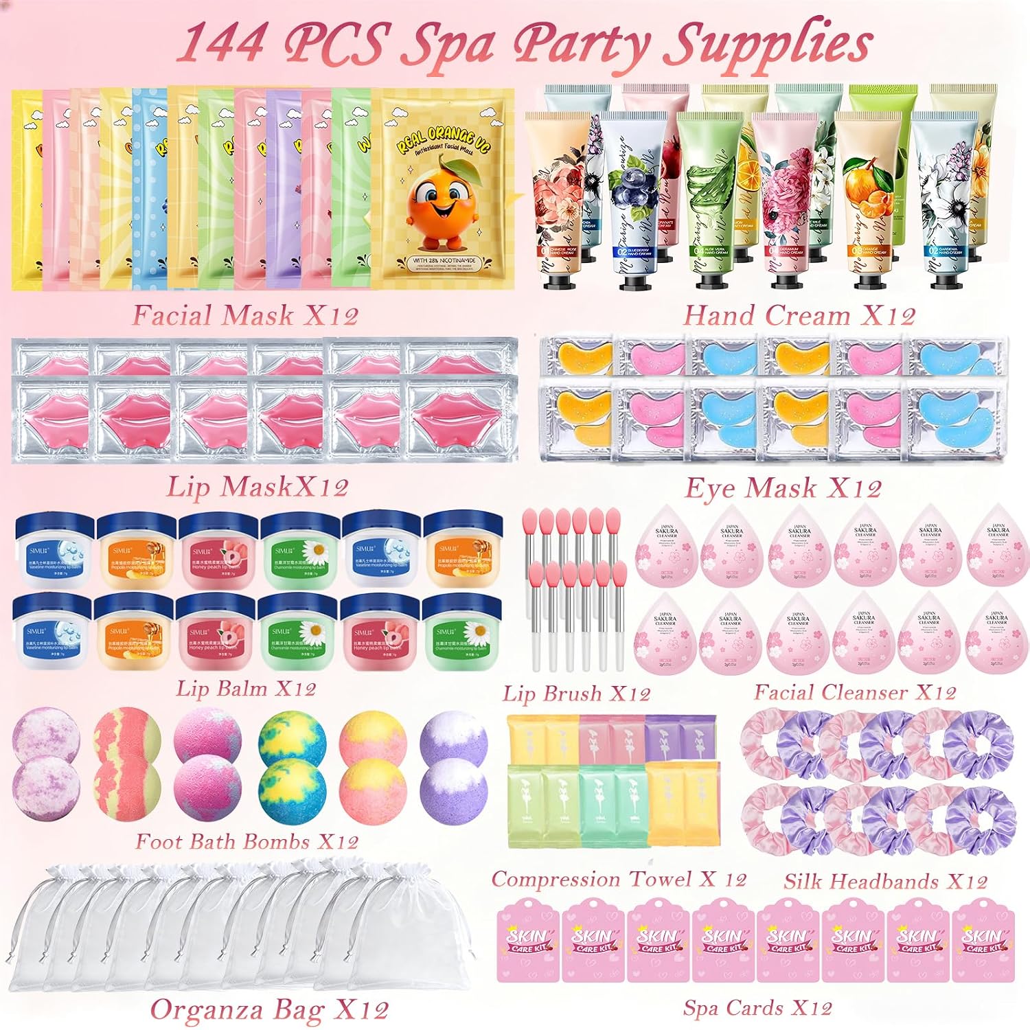 144 PCS Spa Party Supplies for Women,Spa Day Favors Essentials Include Face Masks Skincare, Lip Balm, Under Eye Patches, Foot Bath Bomb,Sleepover Party Supplies Spa Birthday Kit for Women Gift Set - Image 2