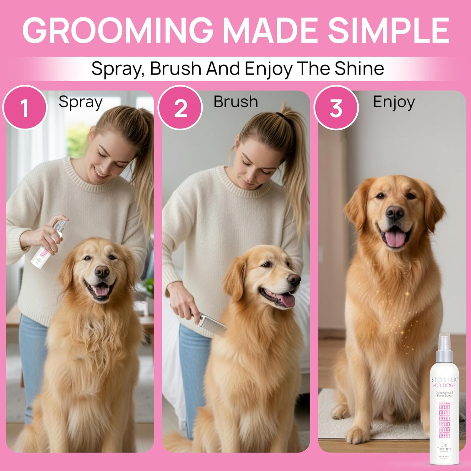 BioSilk for Dogs Silk Therapy Detangling and Shine Spray, 8 Fl Oz - Image 3