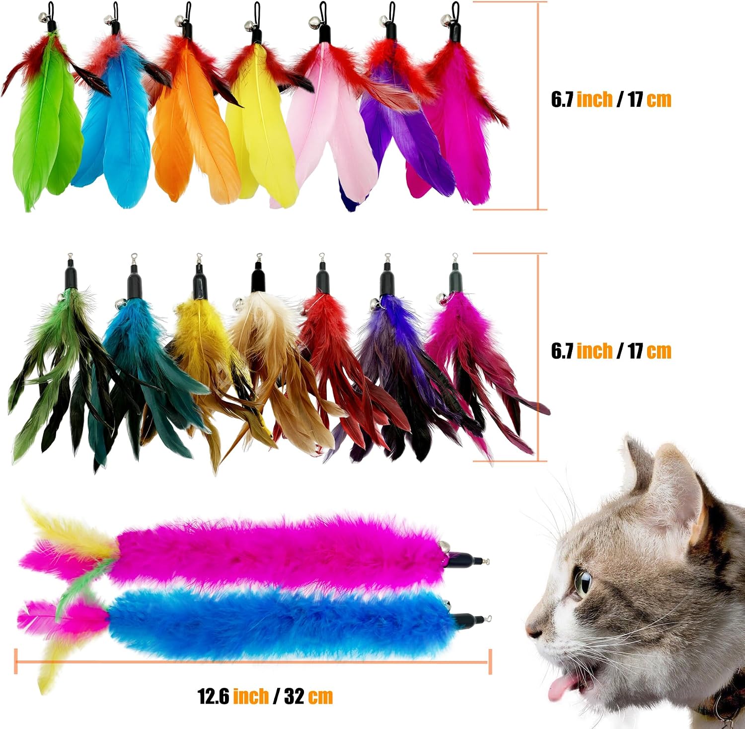 Cat Feather Toys Refill, 16 Pieces Cat Wand Replacement Feathers Toy for Indoor Cats - Image 3