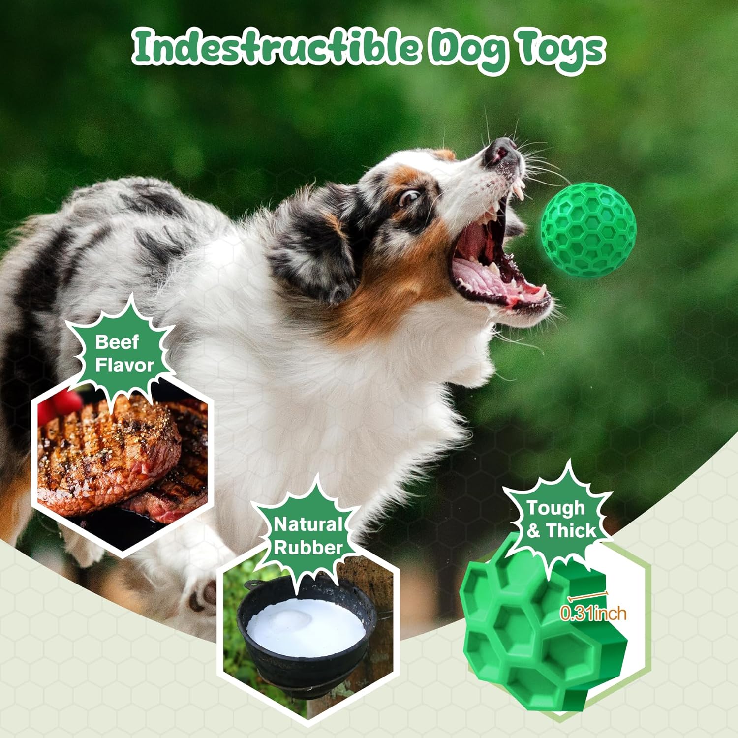 Tough Dog Chew Toys for Aggressive Chewers, Indestructible Dog Balls for Aggressive Chewers, Squeaky Balls for Dogs, Squeaky Toys for Large Dogs, Funny Heavy Duty Ball - Image 3