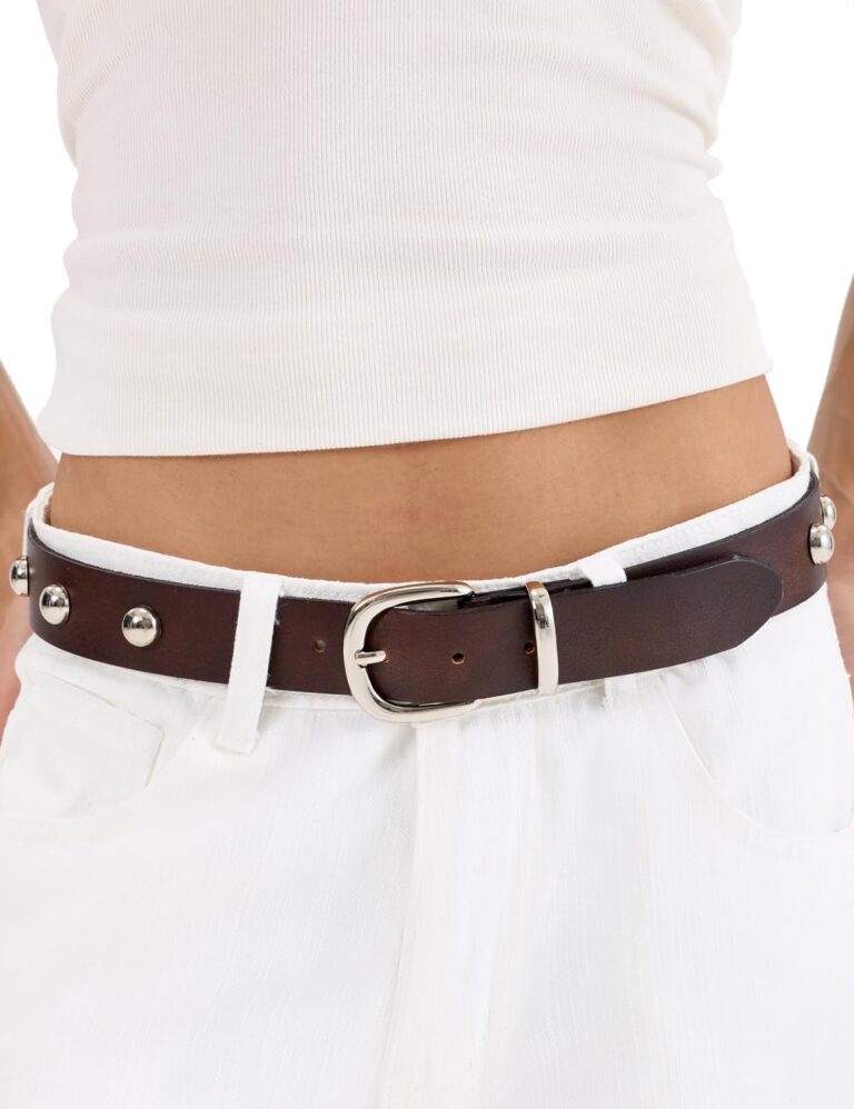 Womens Full Grain Leather Belts 1.3" Studded Belt for Jeans Pants