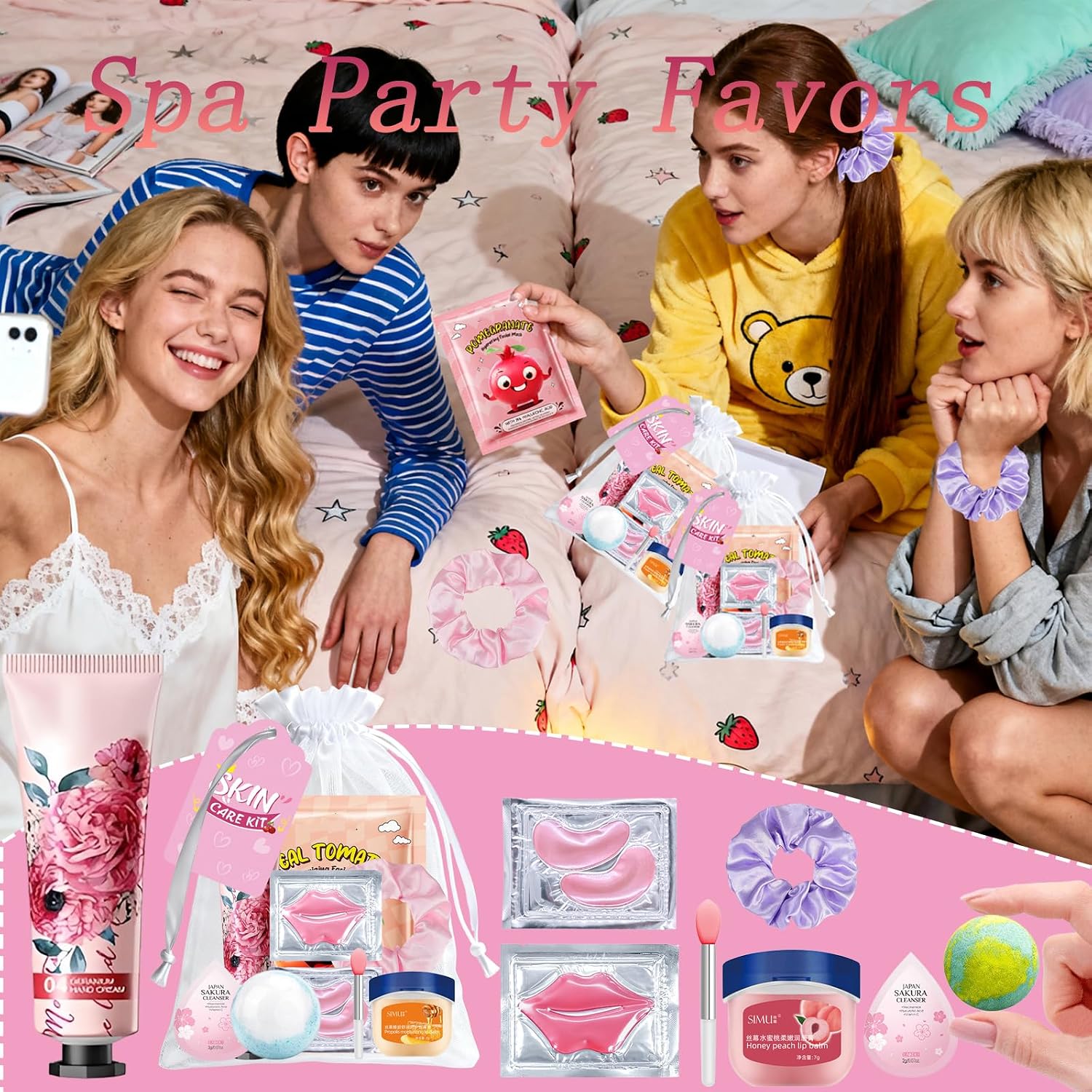 144 PCS Spa Party Supplies for Women,Spa Day Favors Essentials Include Face Masks Skincare, Lip Balm, Under Eye Patches, Foot Bath Bomb,Sleepover Party Supplies Spa Birthday Kit for Women Gift Set - Image 3