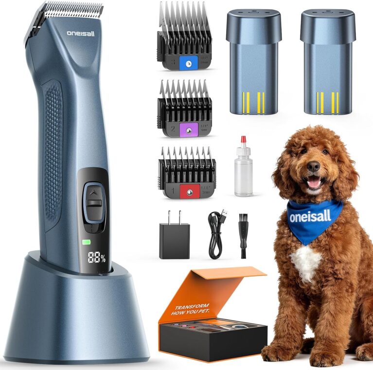 oneisall Professional Dog Clippers Dual Battery Unlimited Runtime A5 Blade