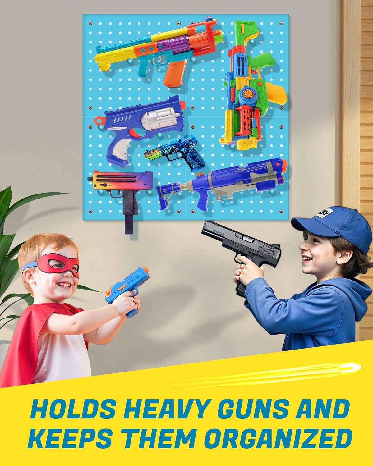 Wooden Peg Board for Nerf Gun Storage Organizer 13 x 13 x 0.31 In - Blue - Image 7