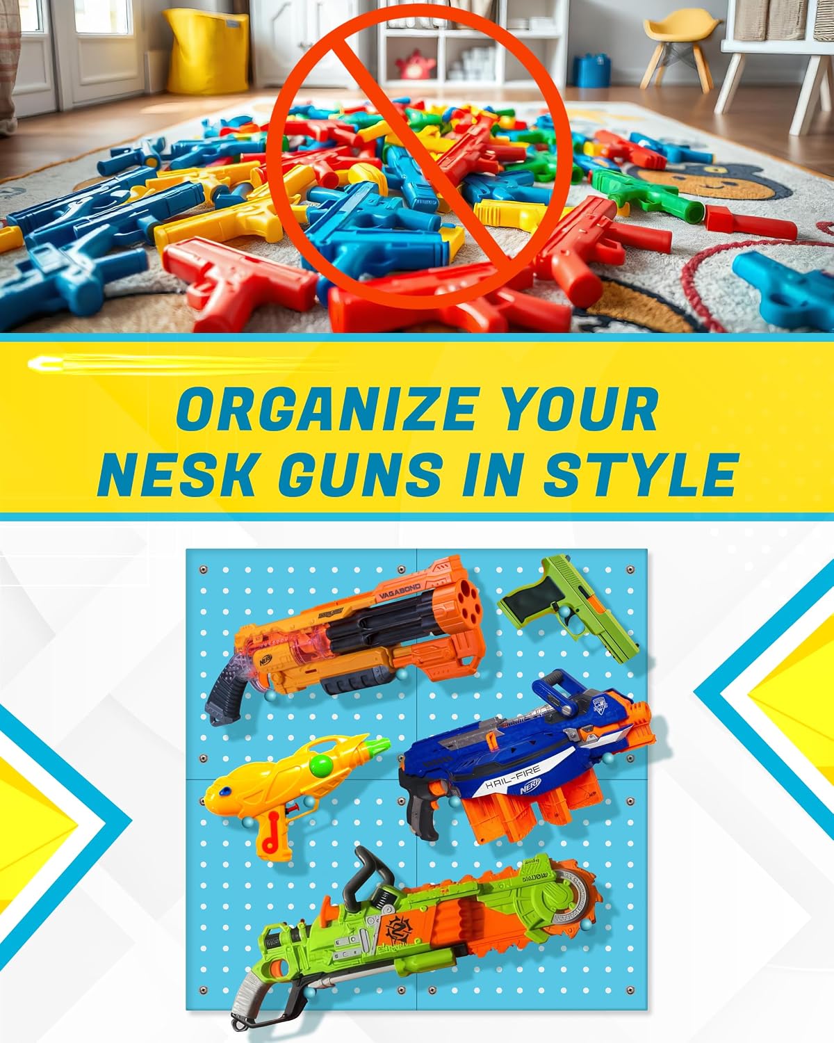 Wooden Peg Board for Nerf Gun Storage Organizer 13 x 13 x 0.31 In - Blue - Image 5