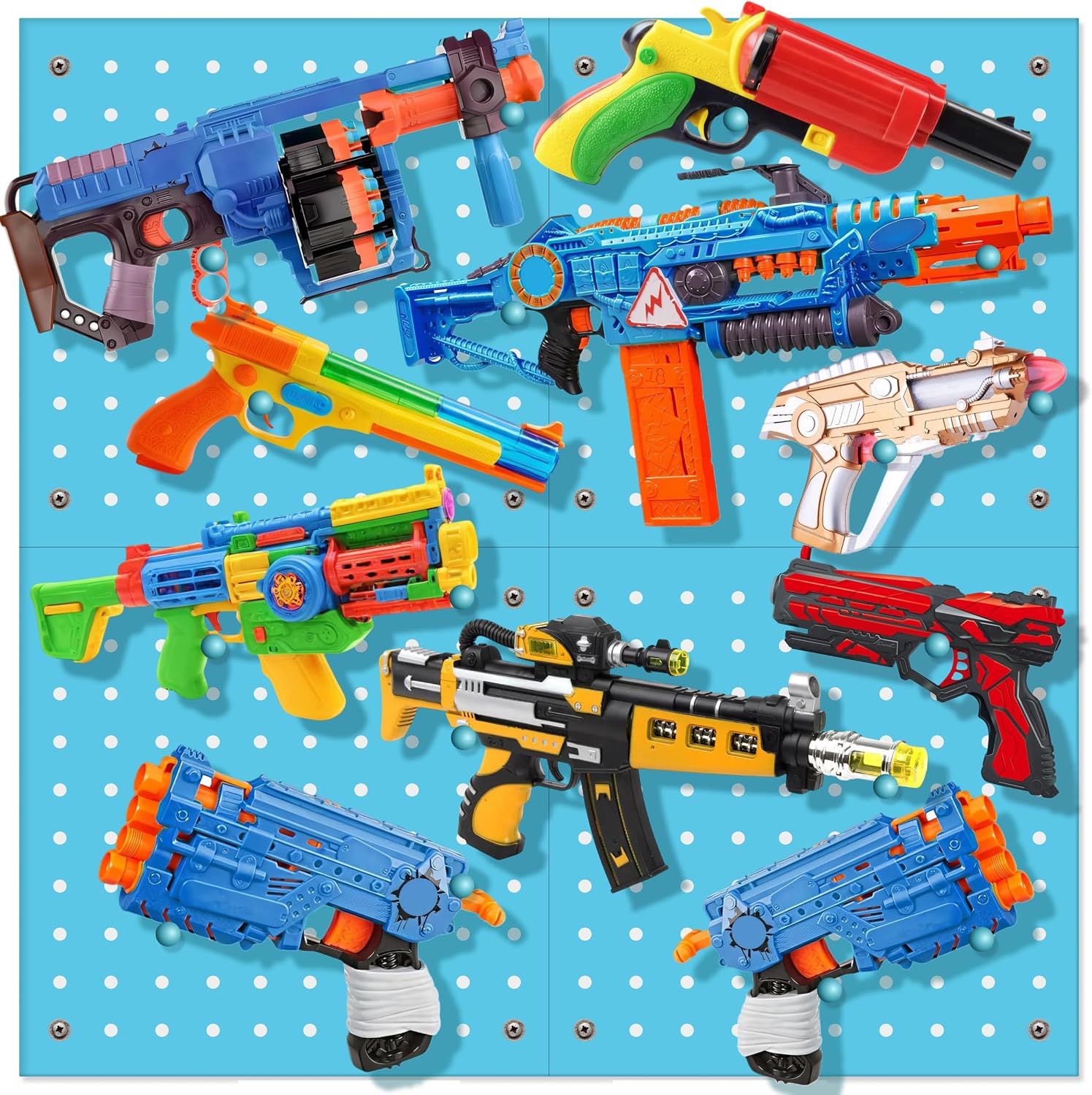 Wooden Peg Board for Nerf Gun Storage Organizer 13 x 13 x 0.31 In - Blue