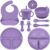 Silicone Baby Feeding Set | Baby Led Weaning Supplies Includes Suction Bowls and Divided Plates, Adjustable Bib, Baby Utensils Spoons and Forks,Cup | Baby Feeding Essentials (Purple)